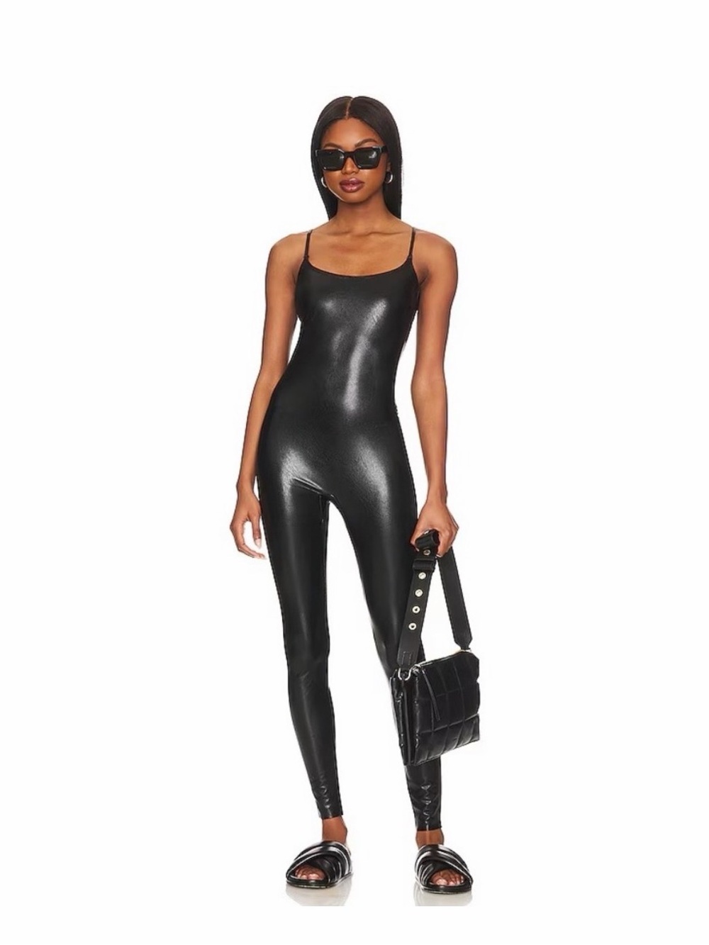 Commando Sleek Black Faux-Leather Jumpsuit